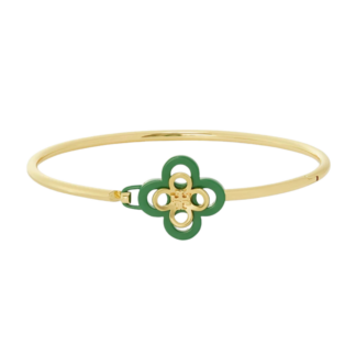 gold tone green clover bangle bracelet