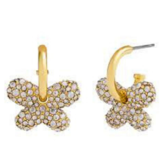 gold tone pavé butterfly huggie earrings