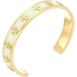 ivory enamel gold motif open cuff bangle