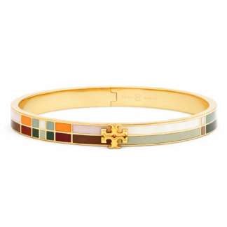 color mosaic logo hinged bangle – gold tone