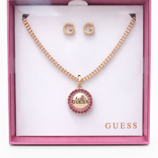 guess rose gold crystal necklace & stud earrings set