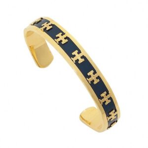 black enamel gold motif open cuff bangle