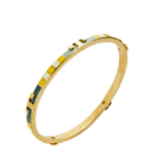 emerald accent gold tone hinge bangle
