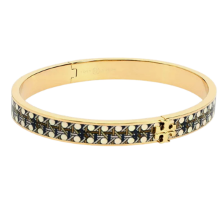 two tone enamel logo hinged bangle bracelet