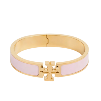 blush pink enamel logo hinged bangle – gold tone