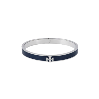 navy blue enamel logo hinged bangle – silver tone