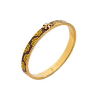 burgundy enamel logo pattern hinged bangle – gold tone