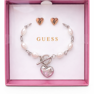 pearl heart bracelet & stud earrings set