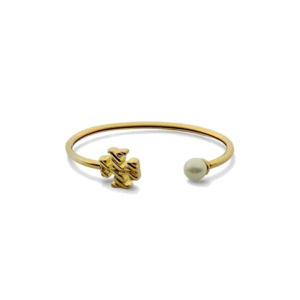 pearl accent gold open cuff bangle