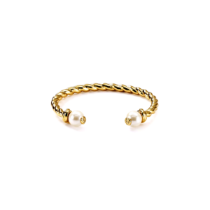 Twisted Gold Pearl Cuff Bangle